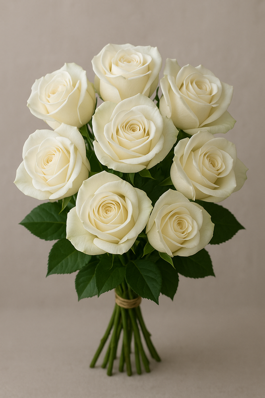 8 white roses bouquet