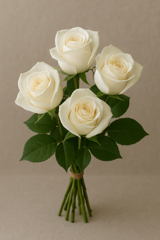 4 white roses bouquet