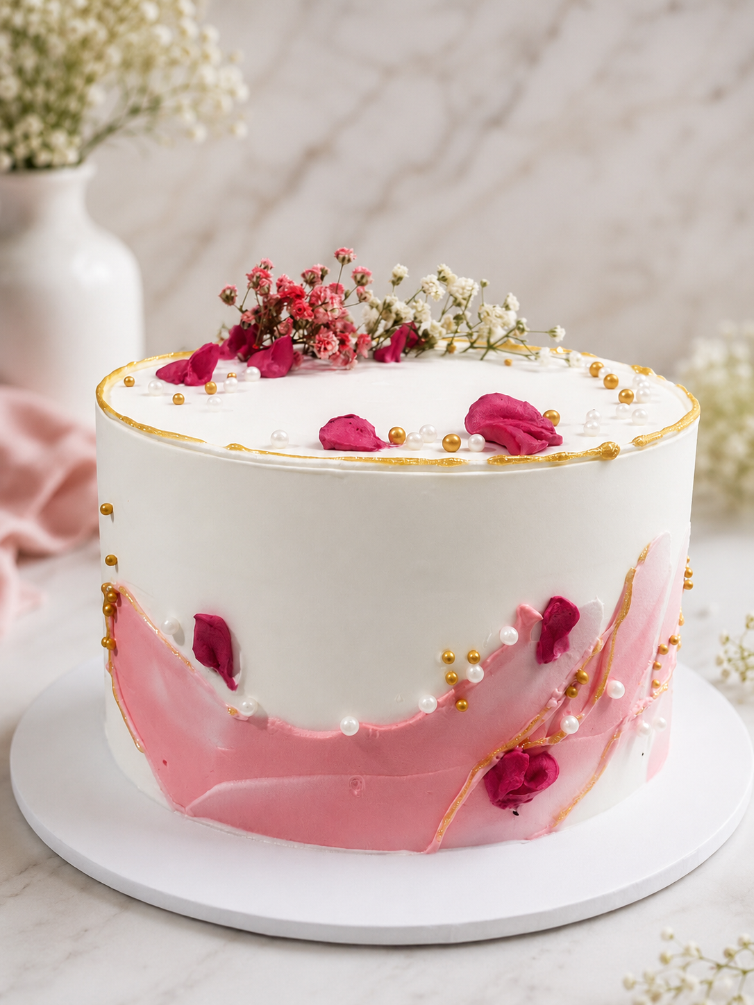 Elegant Pink & Gold Floral Cake