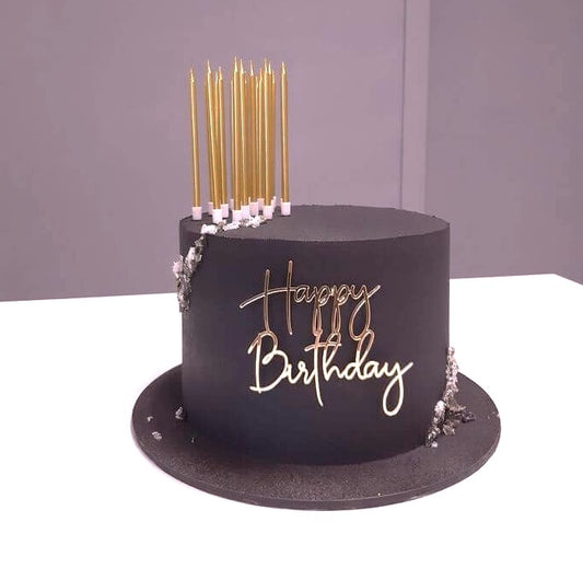 Elegant Black Happy Birthday Cake