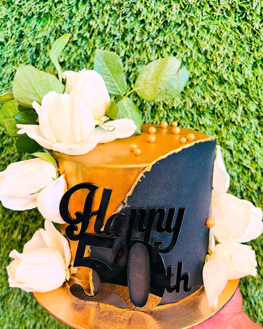 Buy Golden Black Elegance – 50th Celebration Cake | Doon Memories 