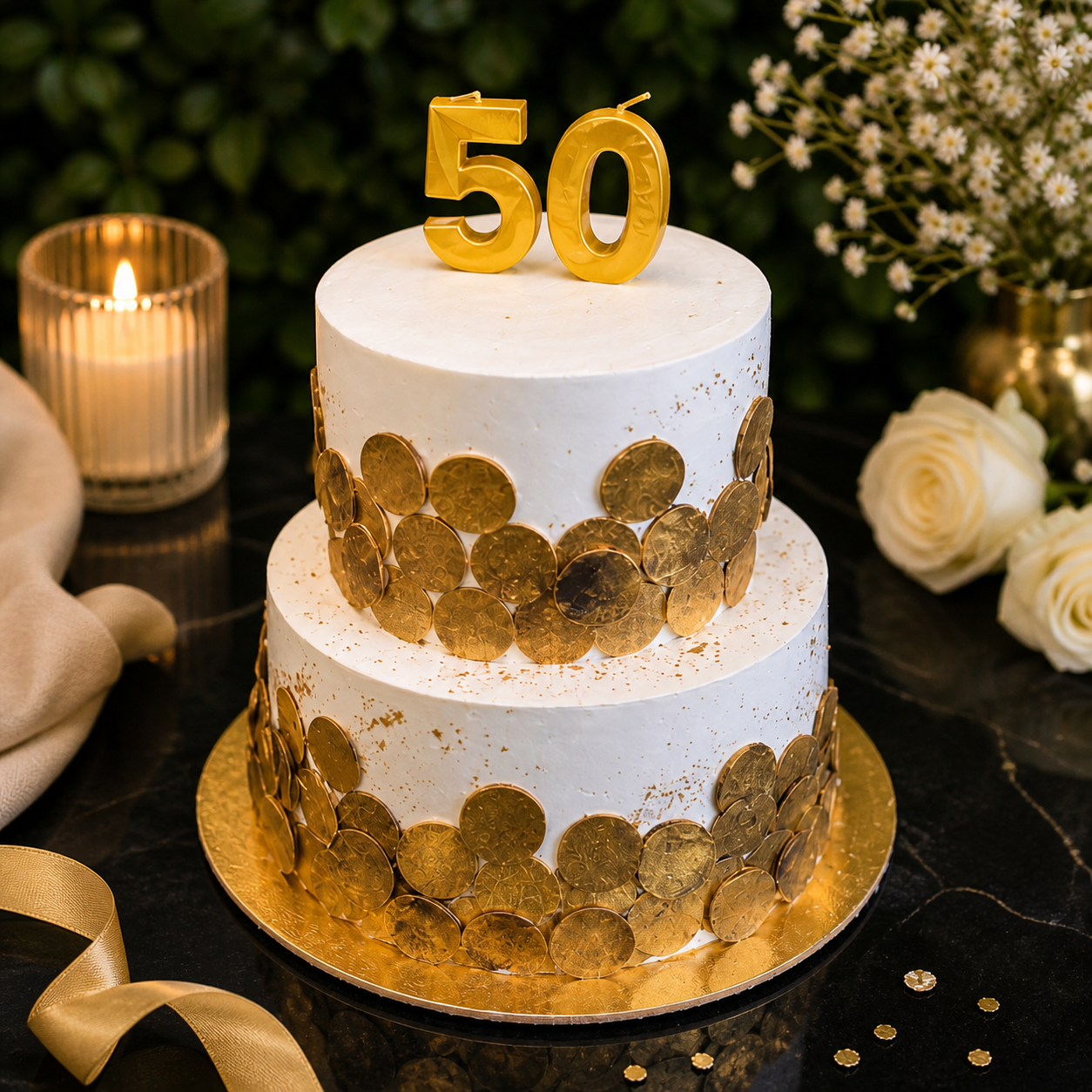 Golden 50th Celebration Cake