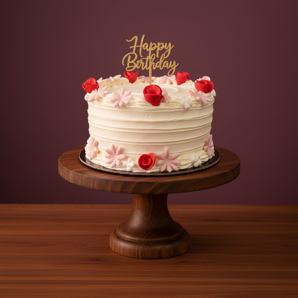 Elegant Floral Cream Cake – Happy Moments Special
