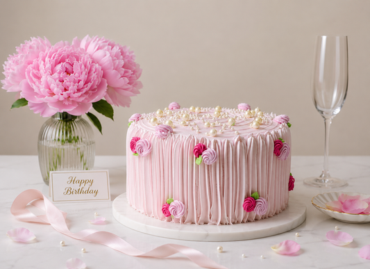 Elegant Pink Rosette Cream Cake