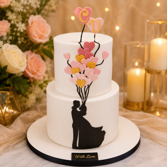 Romantic Heart Balloon Couple Cake