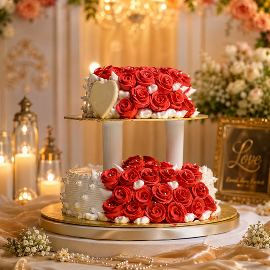 Red Rose 2 Tier Engagement Cake