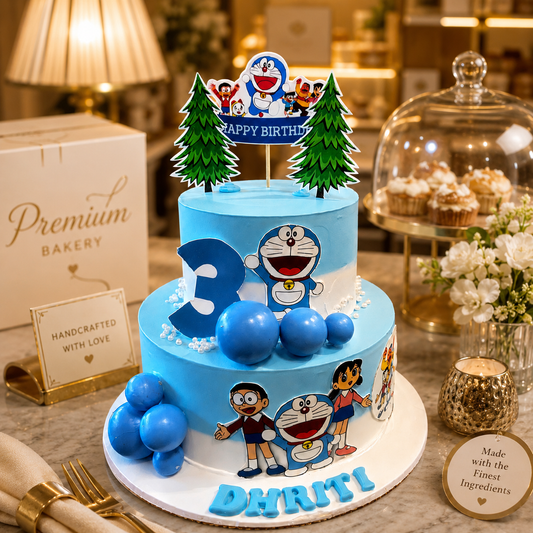 Doraemon Theme 2-Tier Birthday Cake for Kids