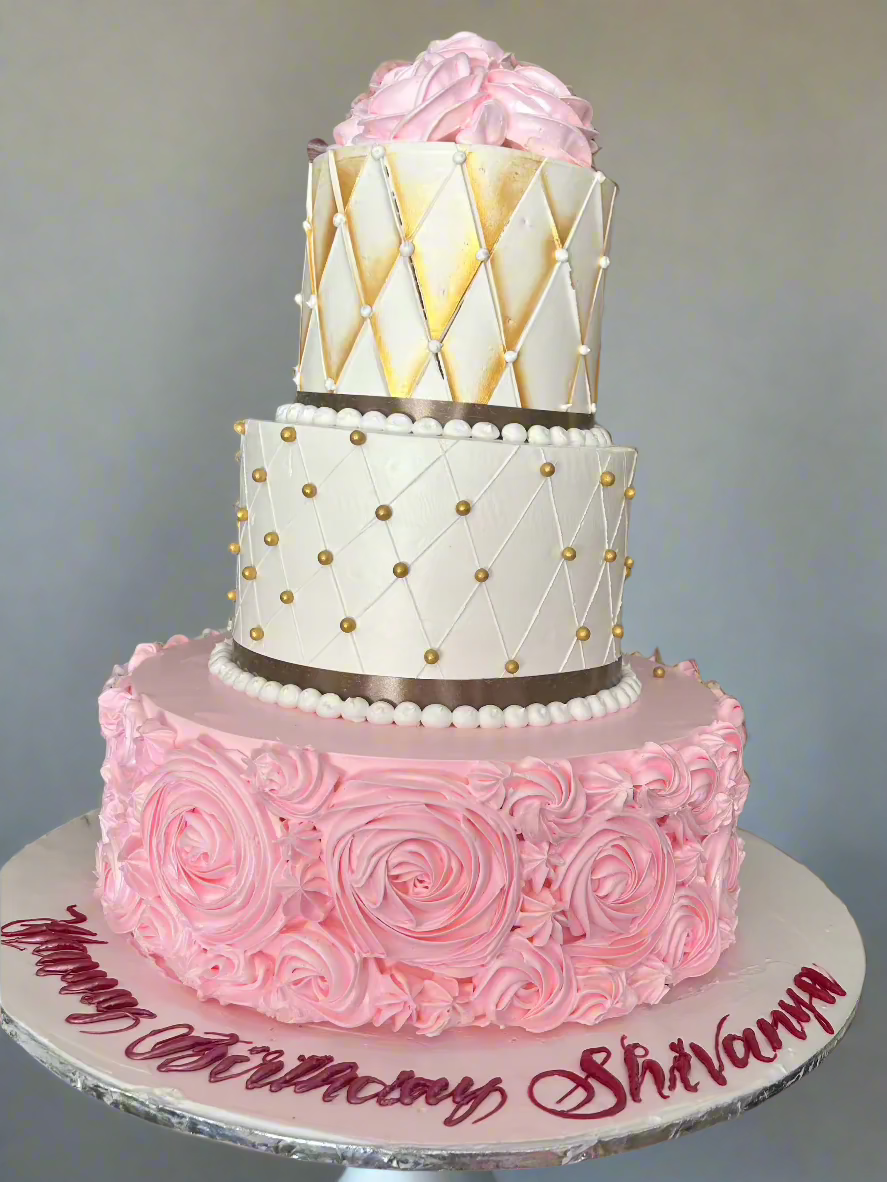 Golden Rosette 3-tier Celebration Cake | Doon Memories