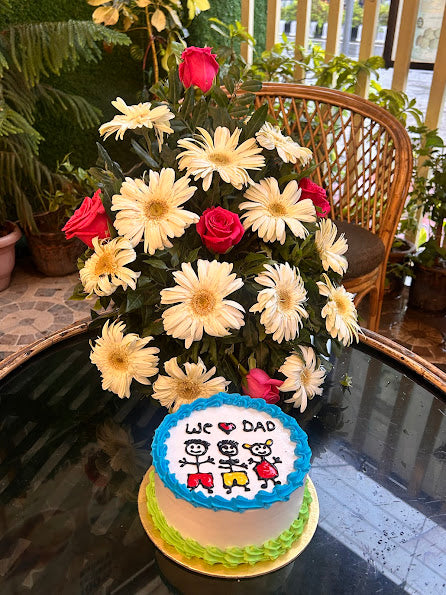 Family Fun Cake with Bouquet