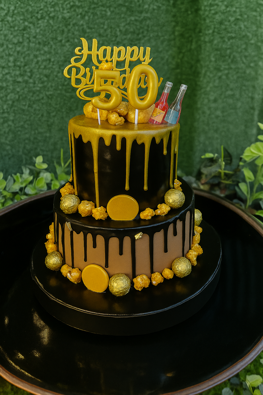 Luxurious Black & Gold 50th Birthday Celebration Cake