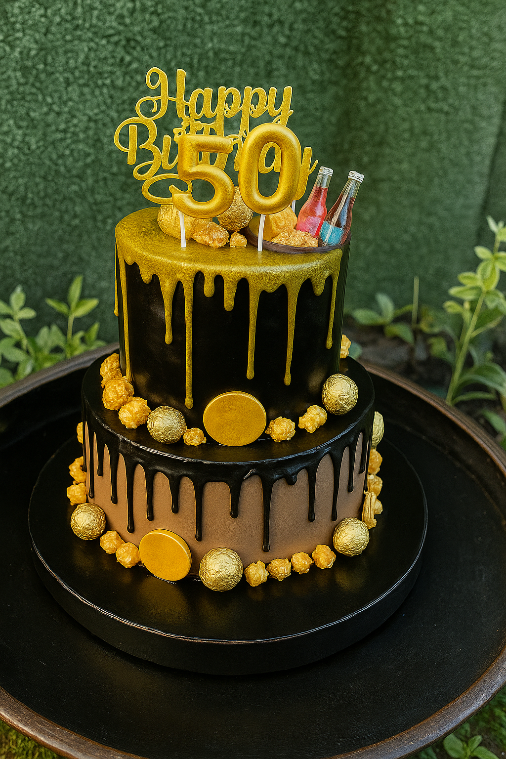 Luxurious Black & Gold 50th Birthday Celebration Cake