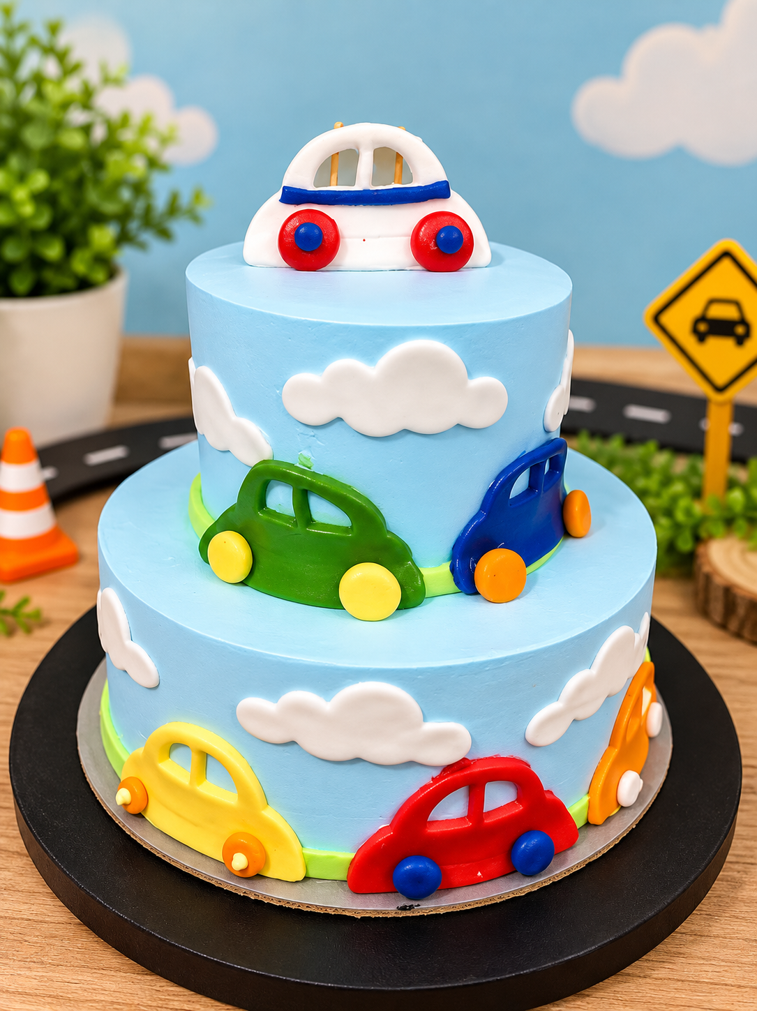 Colourful Car Theme Birthday Cake