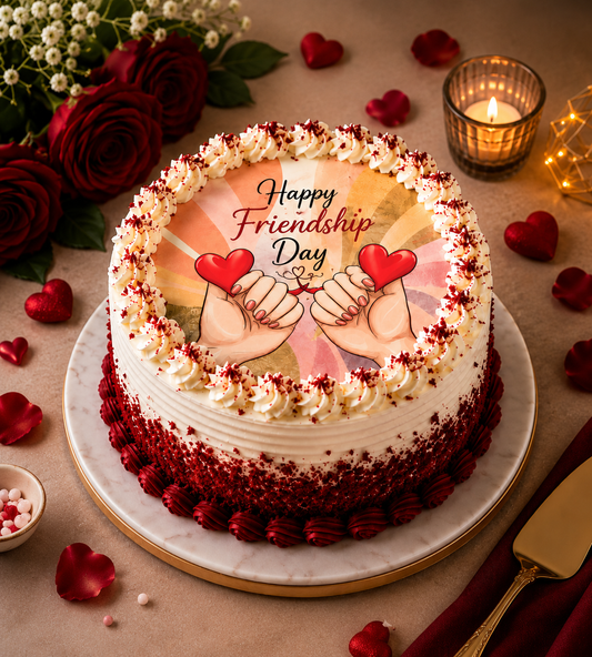 Happy Friendship Day Red Velvet Photo Cake (450 gms)