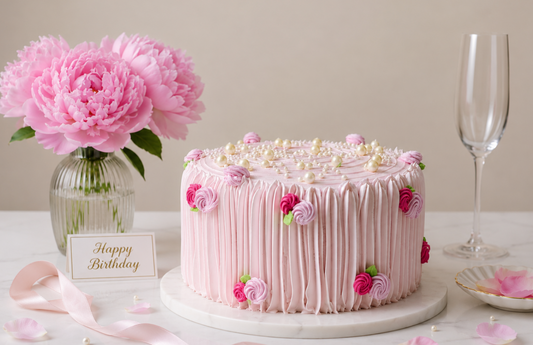 Elegant Pink Rosette Cream Cake