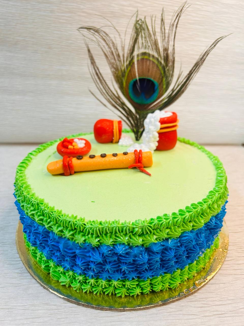 Krishna Flute & Peacock Feather Cake