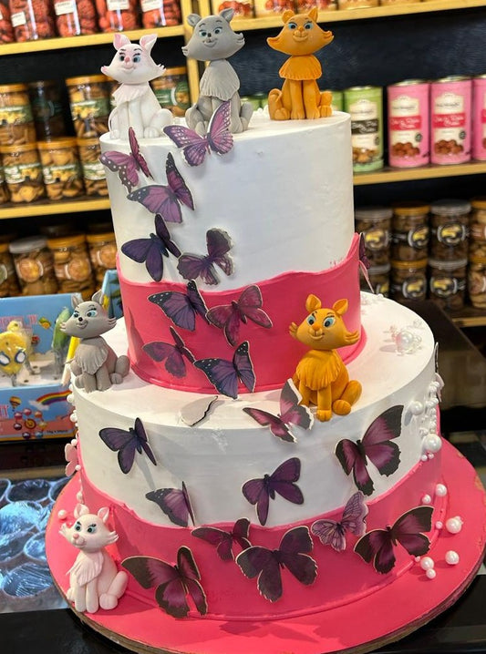 Cats And Butterflies Cake