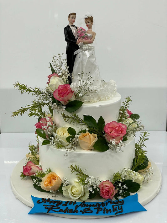Floral Engagement Couple Cake