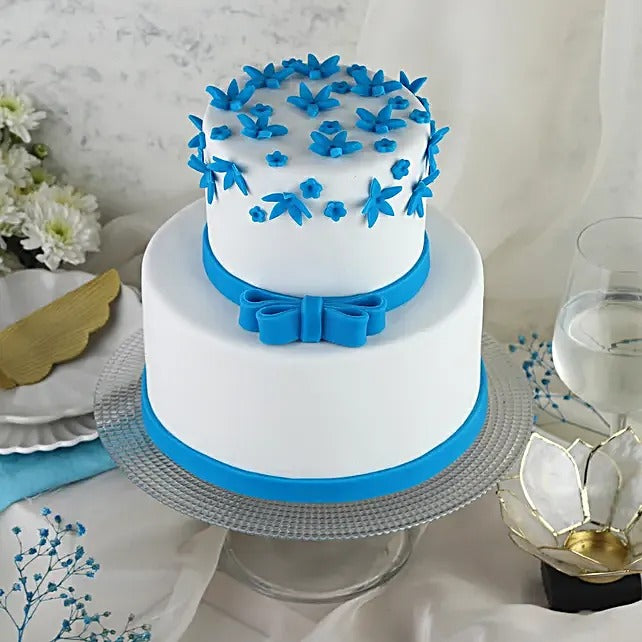 Blue Bow 2 Tier Truffle Cake | Doon Memories