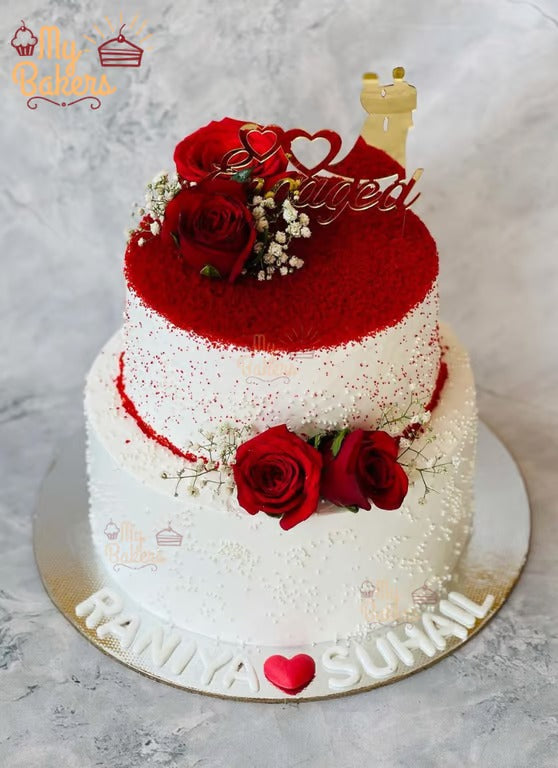 Red Velvet 2 Tier Engagement Cake | Doon Memories