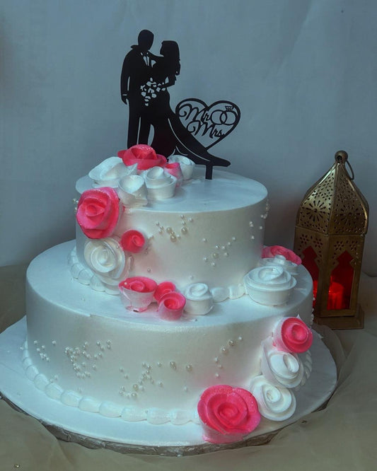 White Cream Mr and Mrs Wedding Cake | Doon Memories