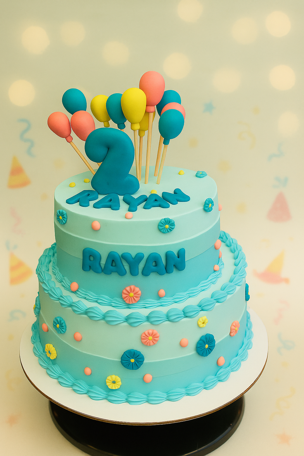 Pastel Blue 2nd Birthday Celebration Cake