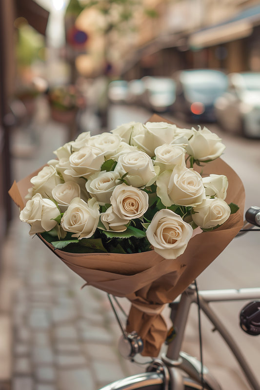 4 white roses bouquet