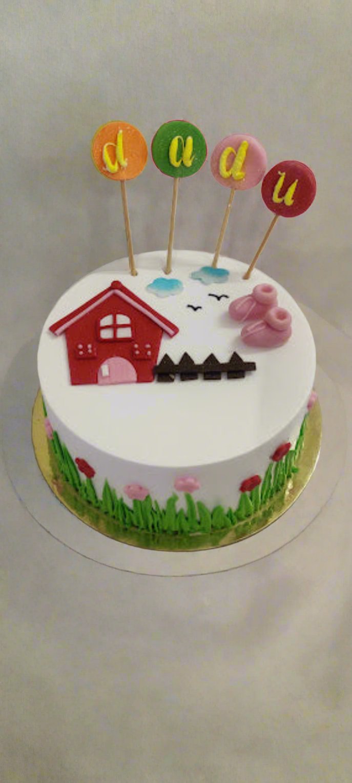 House Design Grass and Flowers Cake For Grand Father | Doon Memories